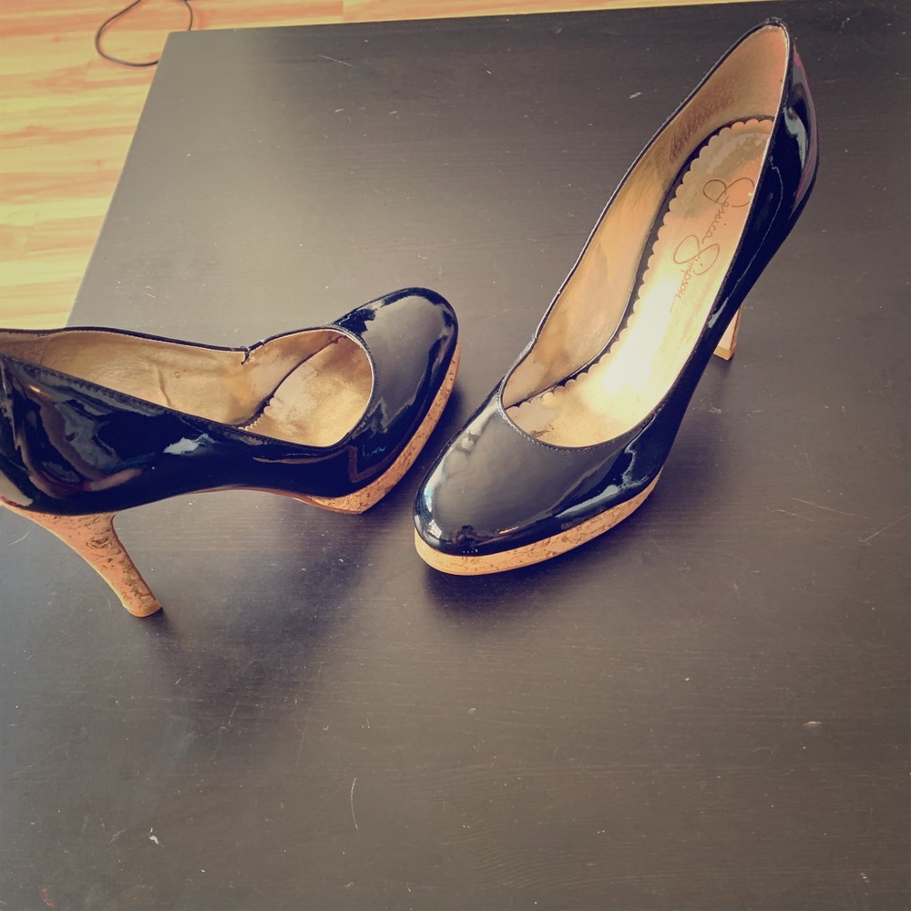 Black Patent Leather Cork Heels